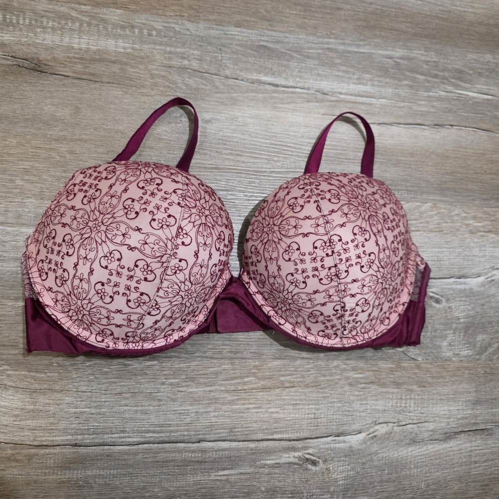 Victorias Secret Very Sexy Push Up Bra Size 38 DD Pink Floral Lace Coquette